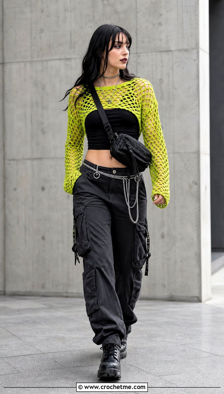 Crochet Mesh Top With Cargo Pants - 15 goth crochet clothing and outfit ideas
