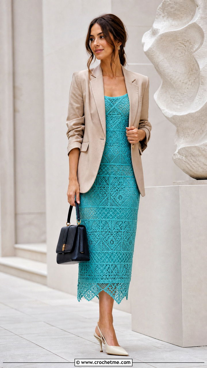 Crochet Midi Dress With Blazer - 35 crochet projects clothes and outfit ideas