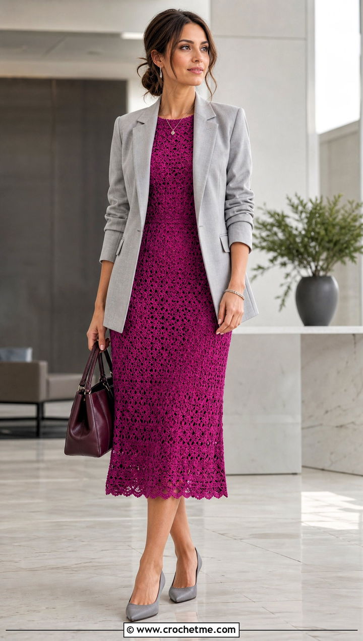 Crochet Midi Dress With Blazer - 20 Quick Crochet Clothes and outfit ideas
