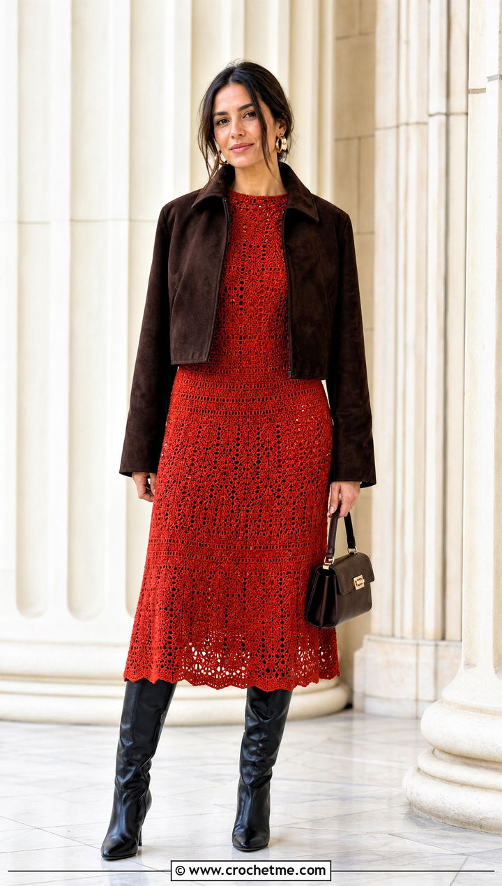 Crochet Midi Dress With Cropped Jacket - 30 crochet clothes for winter outfit ideas