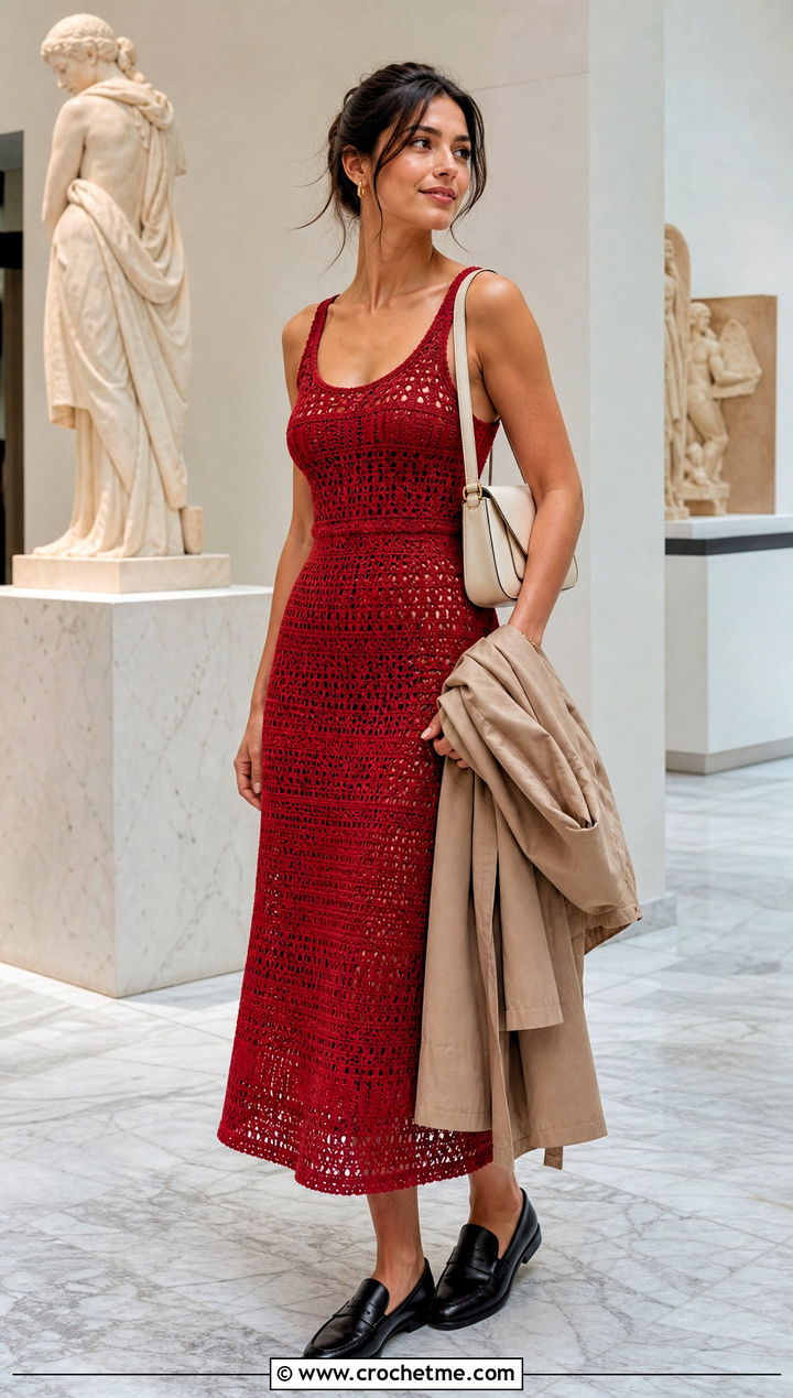 Crochet Midi Dress With Loafers - 30 outfits to crochet outfit ideas