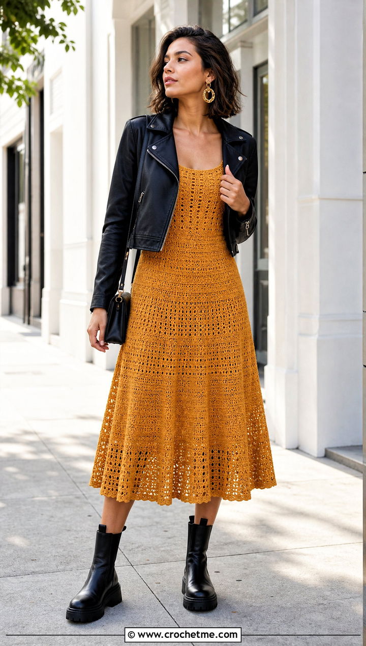 Crochet Midi Dress With Moto Jacket - 25 crochet witchy clothes and outfit ideas