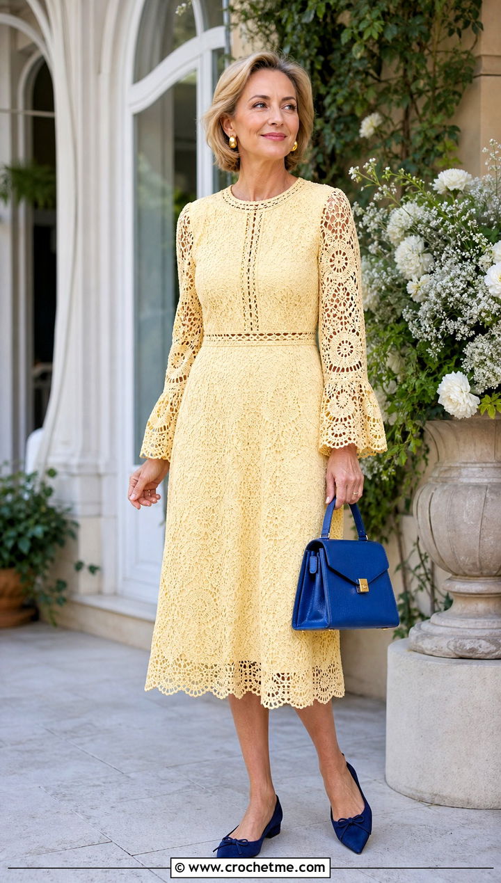 Crochet Midi Dress With Pointed Flats - 30 crochet thread clothes and outfit ideas