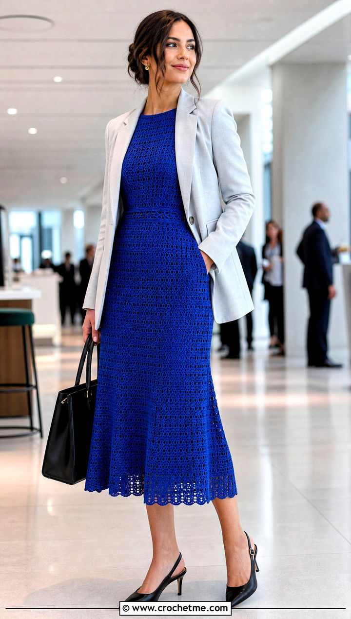 Crochet Midi Dress With Tailored Blazer - 35 diy crochet clothes and outfit ideas