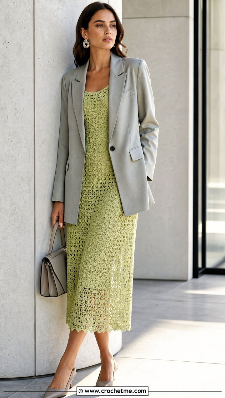 Crochet Midi Dress With Tailored Blazer - 30 crochet for dresses outfit ideas