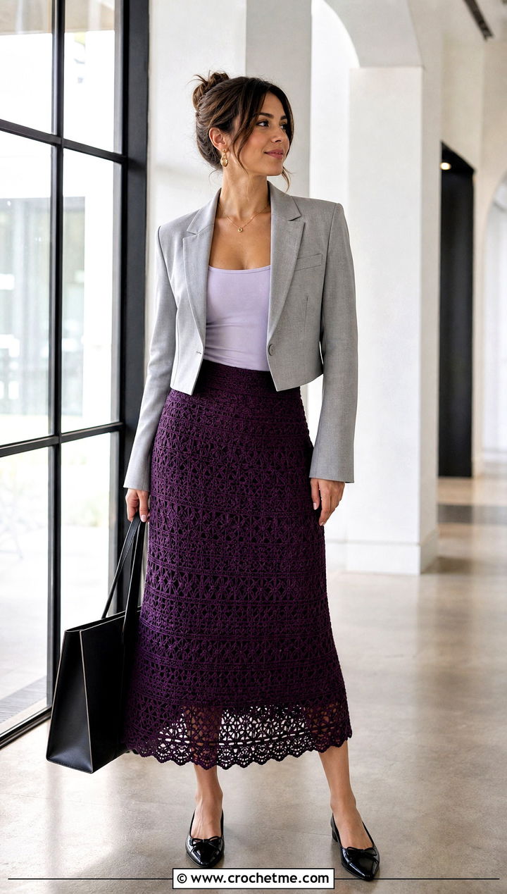 Crochet Midi Skirt With A Tank And Blazer - 25 Simple Crochet Clothes and outfit ideas