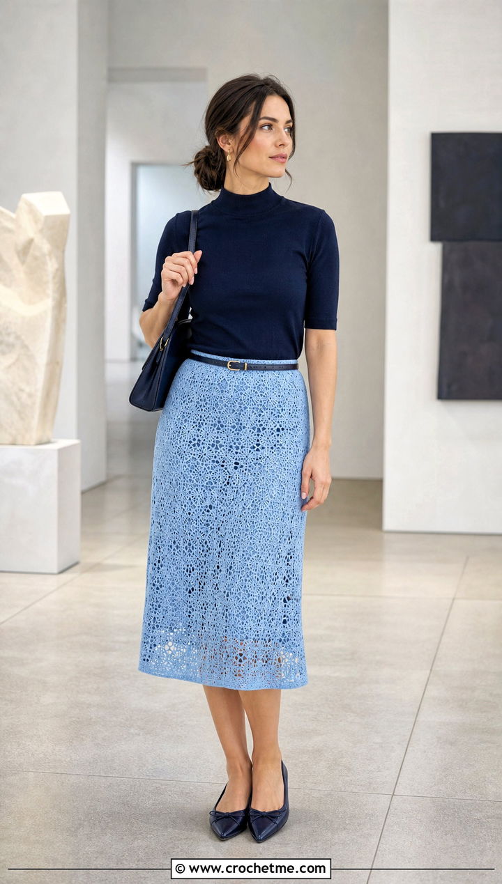 Crochet Midi Skirt With Fitted Knit Top - 30 crochet clothing for beginners outfit ideas