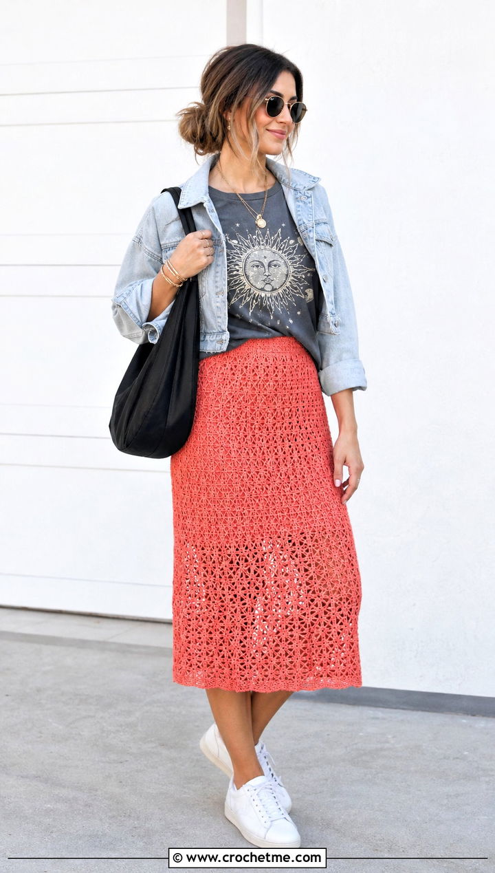 Crochet Midi Skirt With Graphic T Shirt - 20 crochet apparel and outfit ideas