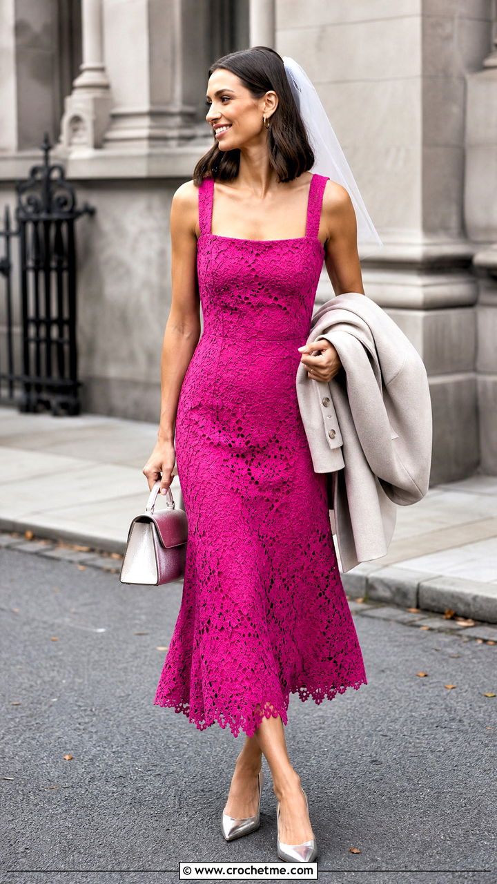 Crochet Midi Wedding Dress With Slingback Pumps - 35 crochet wedding dresses outfit ideas