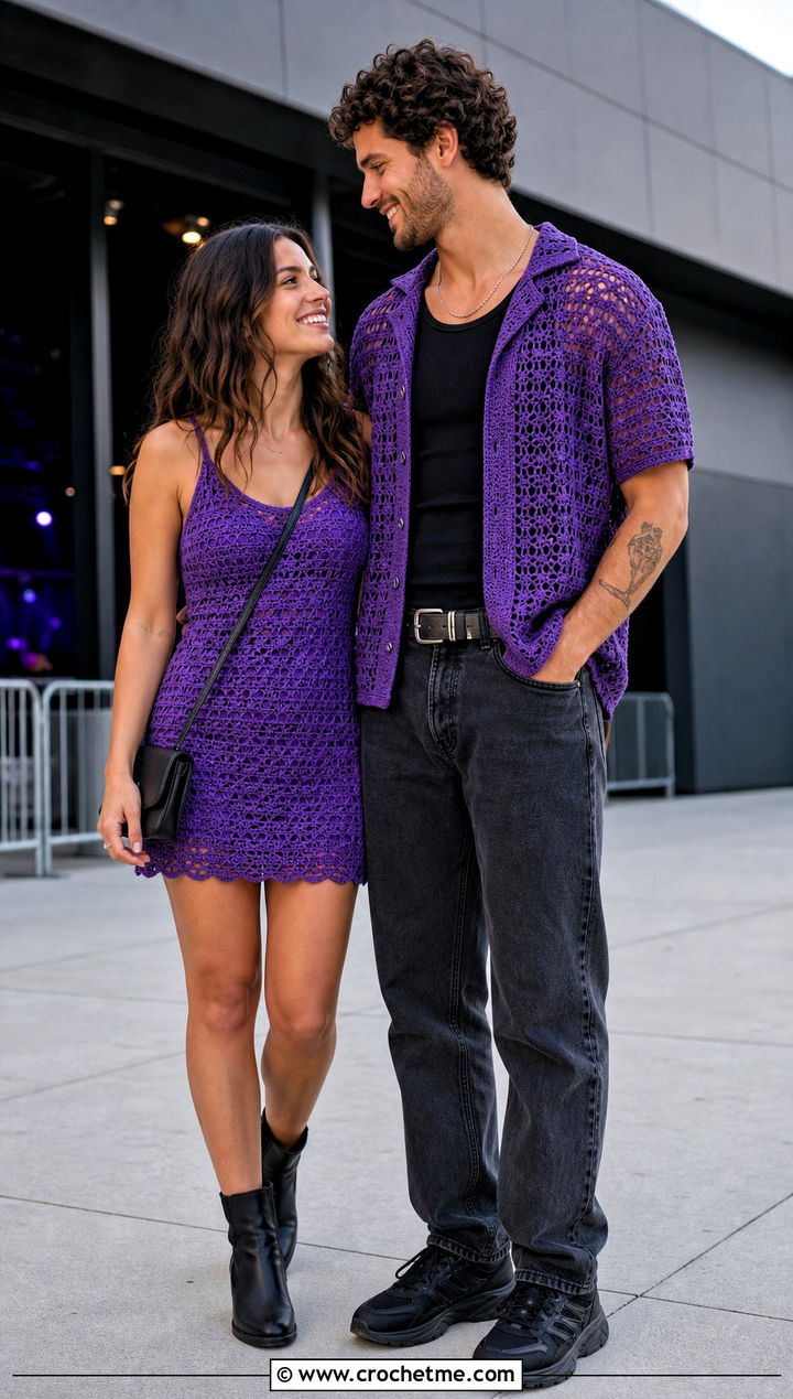 Crochet Mini Dress And Camp Shirt Concert Outfit - 30 couples crochet outfit ideas