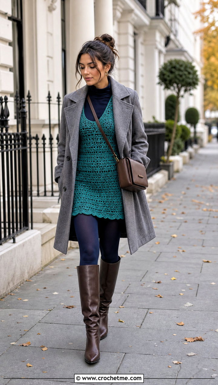 Crochet Mini Dress With Knee High Boots - 30 outfits to crochet outfit ideas