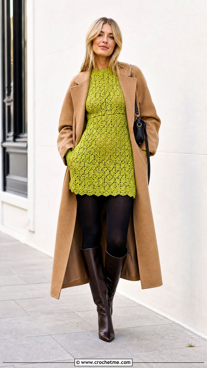 Crochet Mini Dress With Tall Boots - 35 crochet clothes and accessories outfit ideas