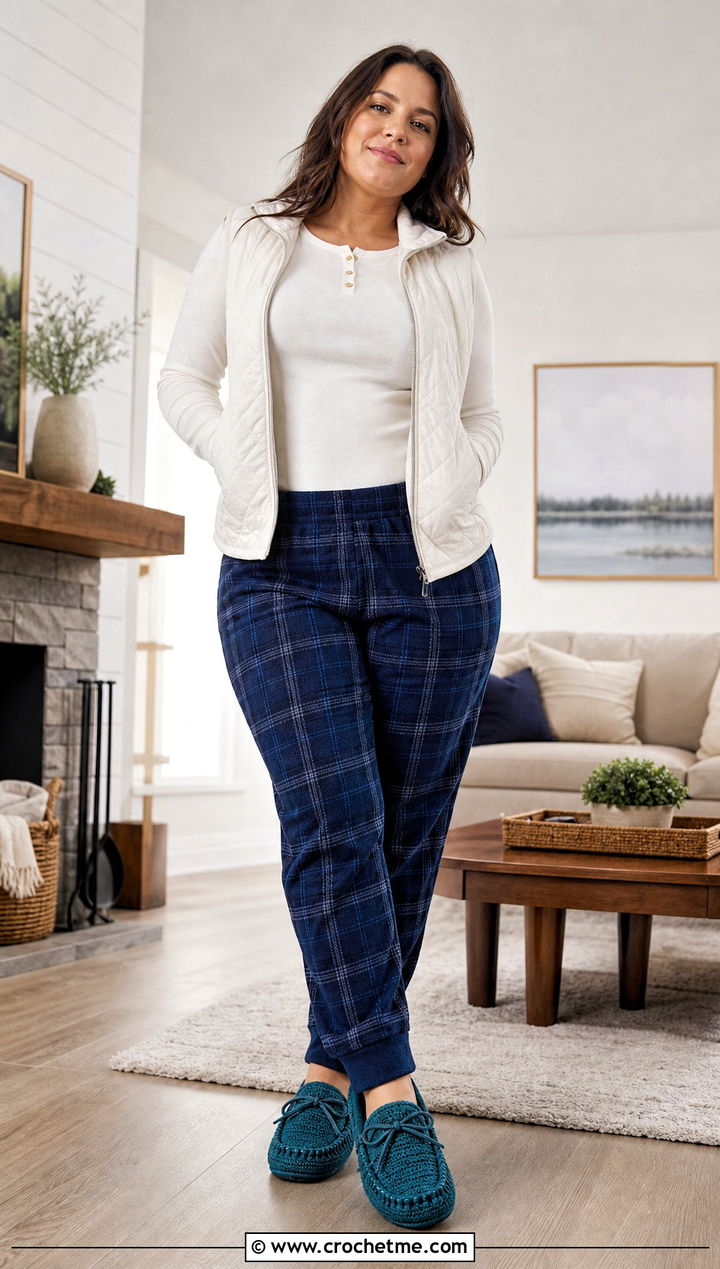 Crochet Moccasin House Shoes With Flannel Loungewear - 25 crochet house shoes outfit ideas
