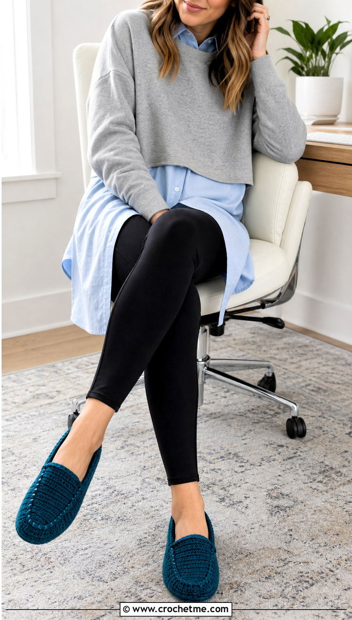 Crochet Moccasin Slippers With Leggings - 25 simple crochet slippers outfit ideas