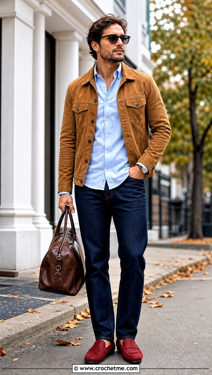 Crochet Moccasins With Dark Denim - 25 crochet shoes for men outfit ideas