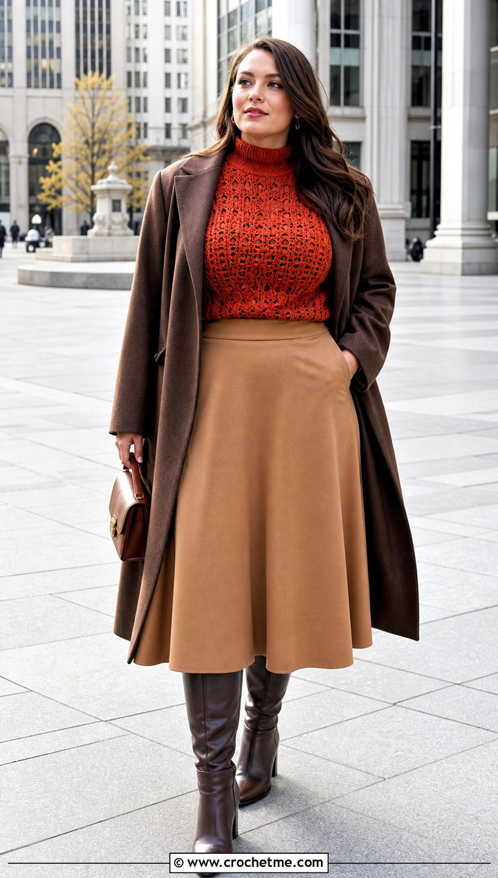 Crochet Mock Neck Top With A Line Skirt - 30 big bust crochet tops outfit ideas