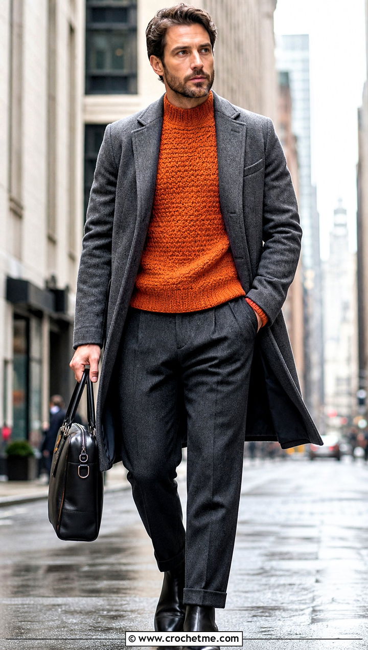 Crochet Mock Neck Top With An Overcoat - 30 men crochet top outfit ideas