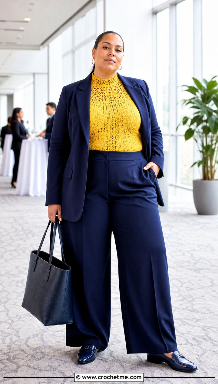 Crochet Mock Neck Top With Suit - 35 plus size crochet top outfit ideas