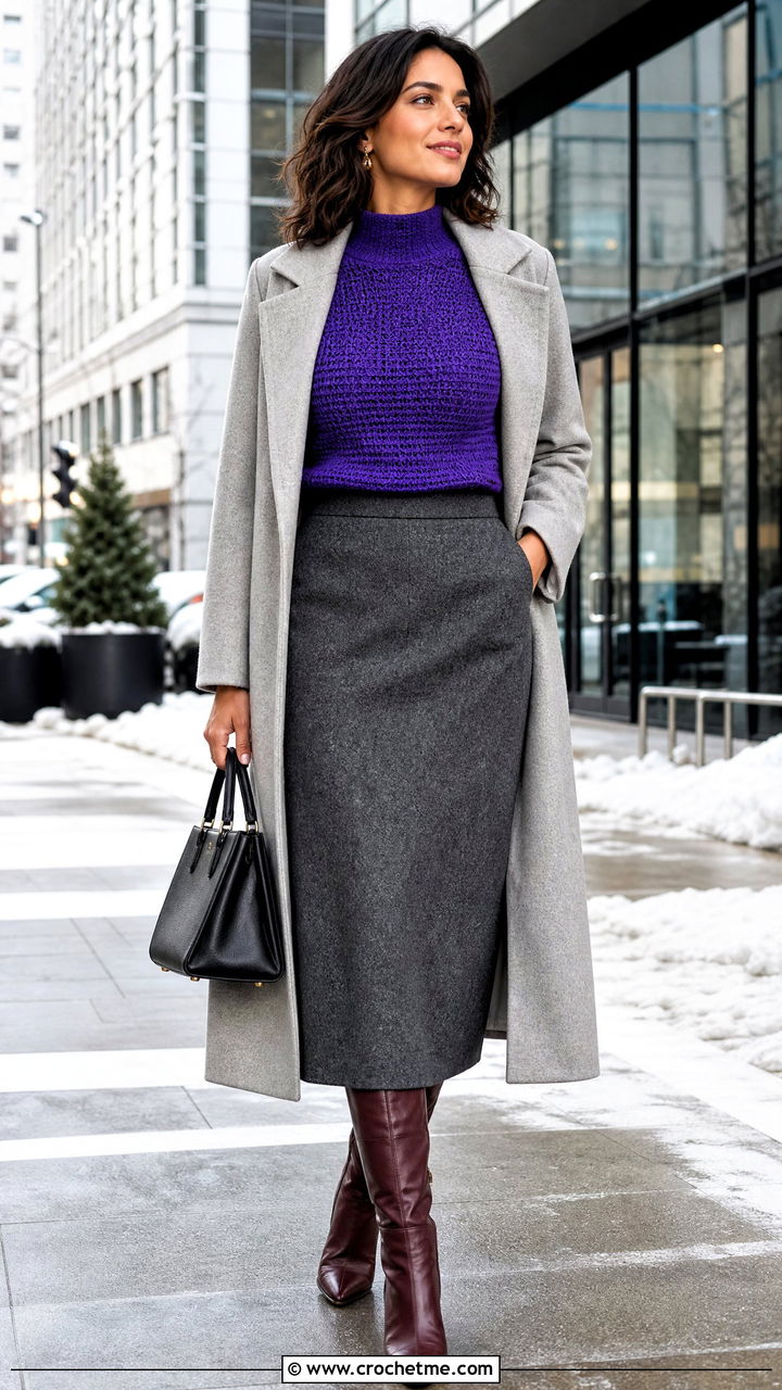 Crochet Mock Neck Top With Wool Midi Skirt - 35 crochet top ideas