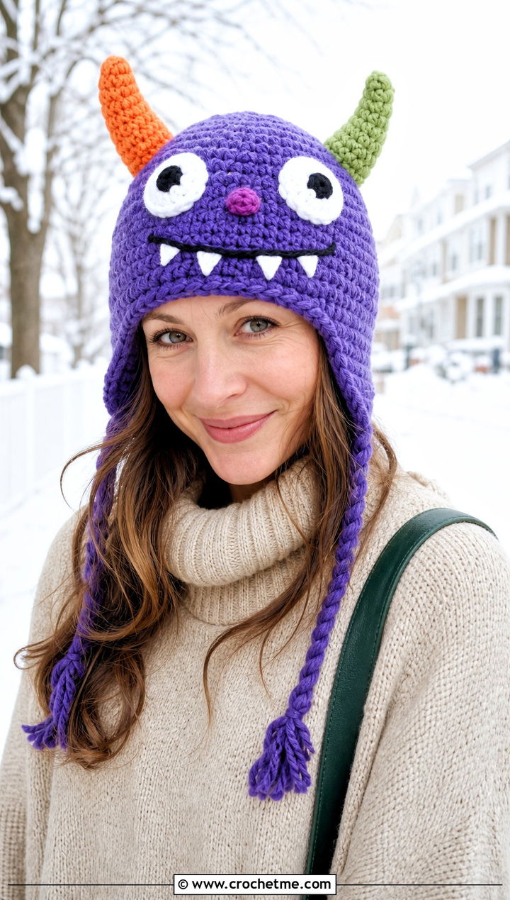 Crochet Monster Amigurumi Hat With Oversized Knitwear - 30 crochet amigurumi hat outfit ideas