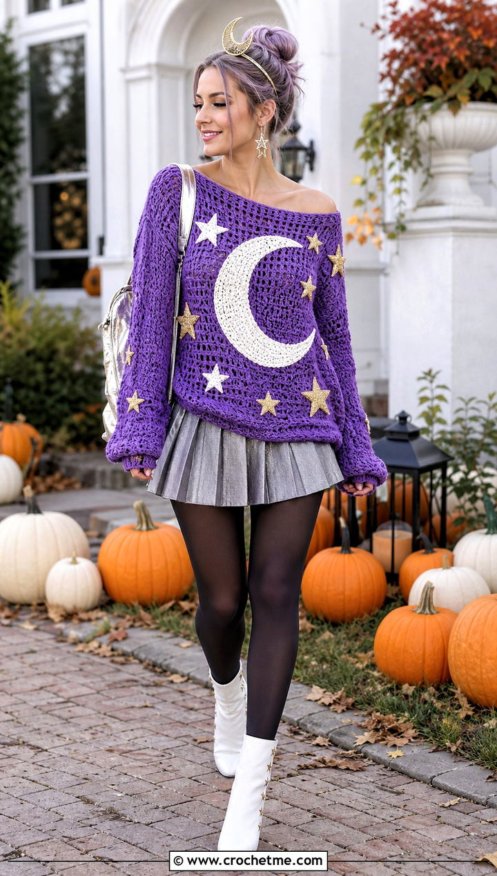 Crochet Moon And Stars Sweater Costume - 15 crochet halloween costumes women outfit ideas