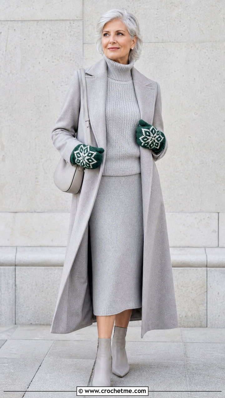 Crochet Mosaic Star Gloves With Monochrome Knit Outfit - 35 crochet star gloves outfit ideas
