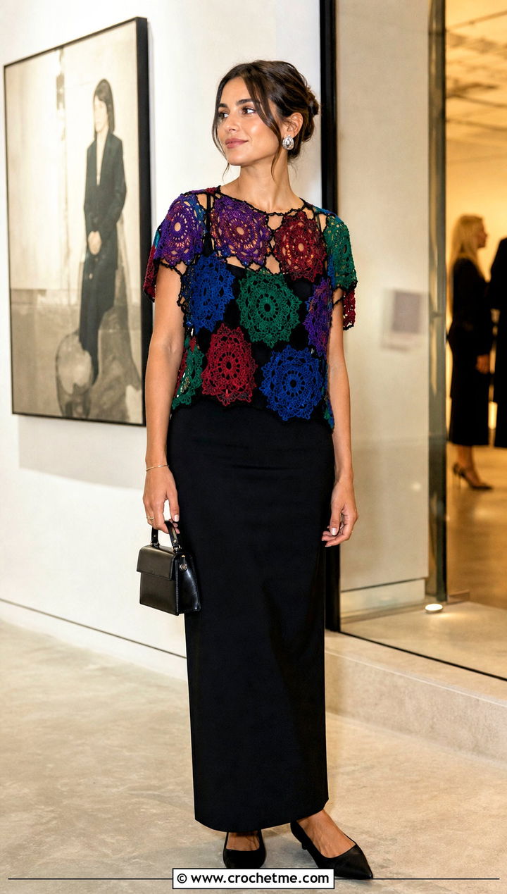 Crochet Motif Top With Tailored Maxi Skirt - 35 crochet spring tops outfit ideas