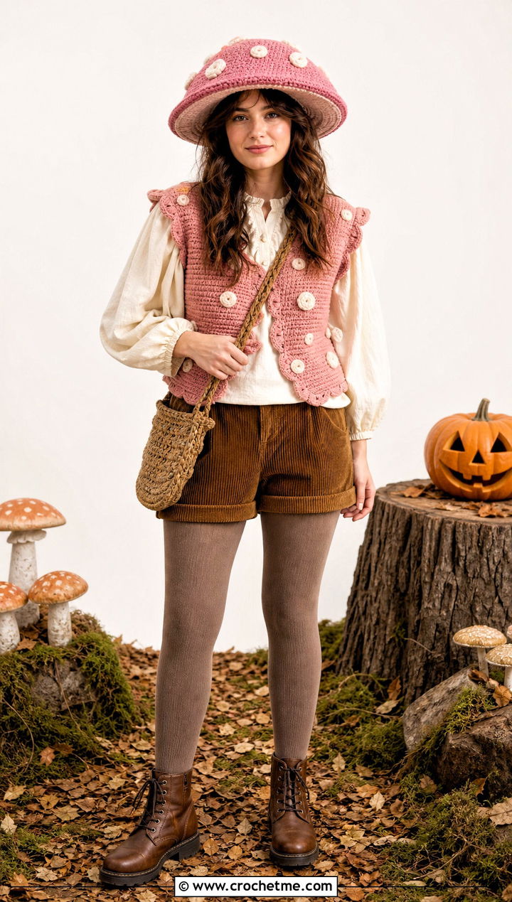 Crochet Mushroom Cap And Vest Costume - 15 crochet halloween costumes women outfit ideas