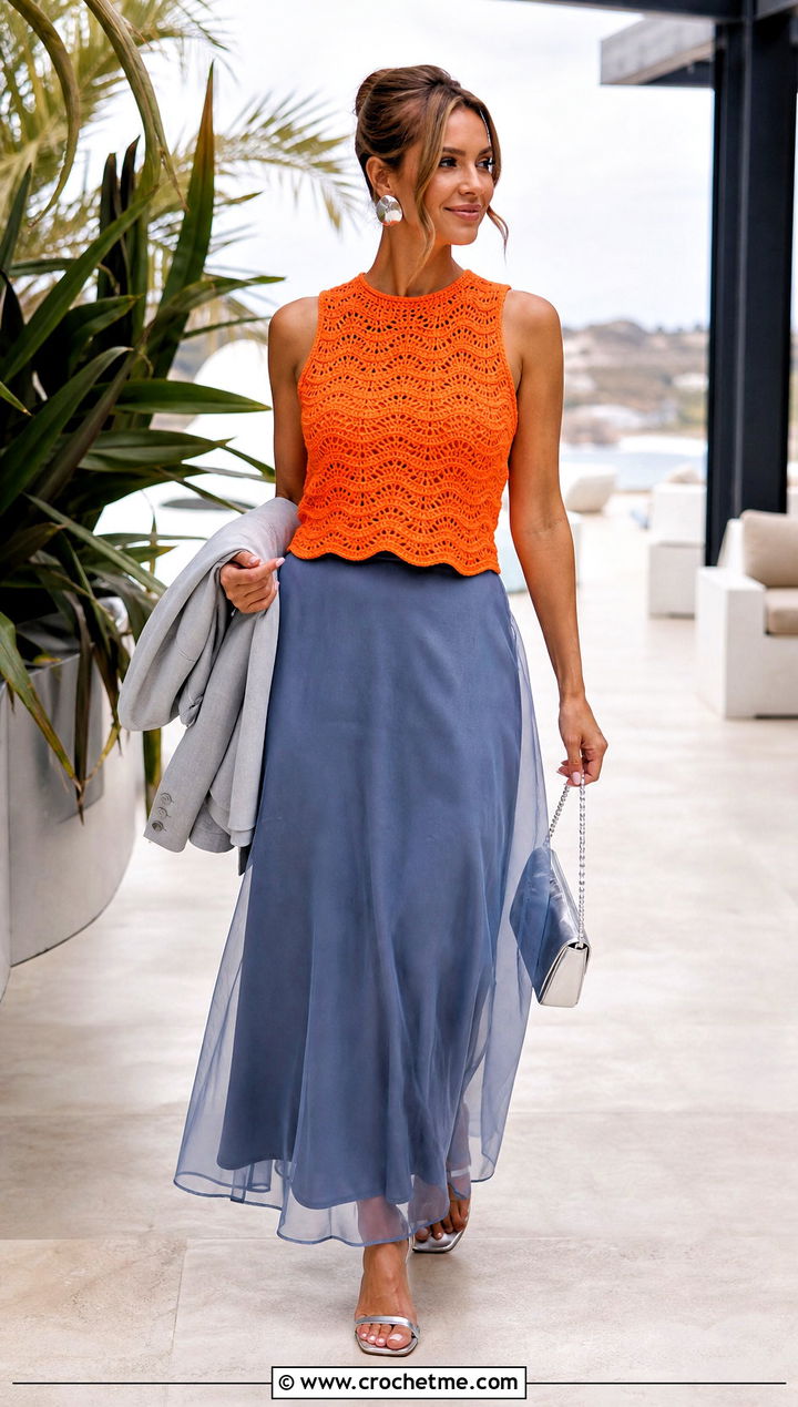 Crochet Nalu Top With A Sheer Maxi Skirt - 30 Crochet Nalu Top outfit ideas