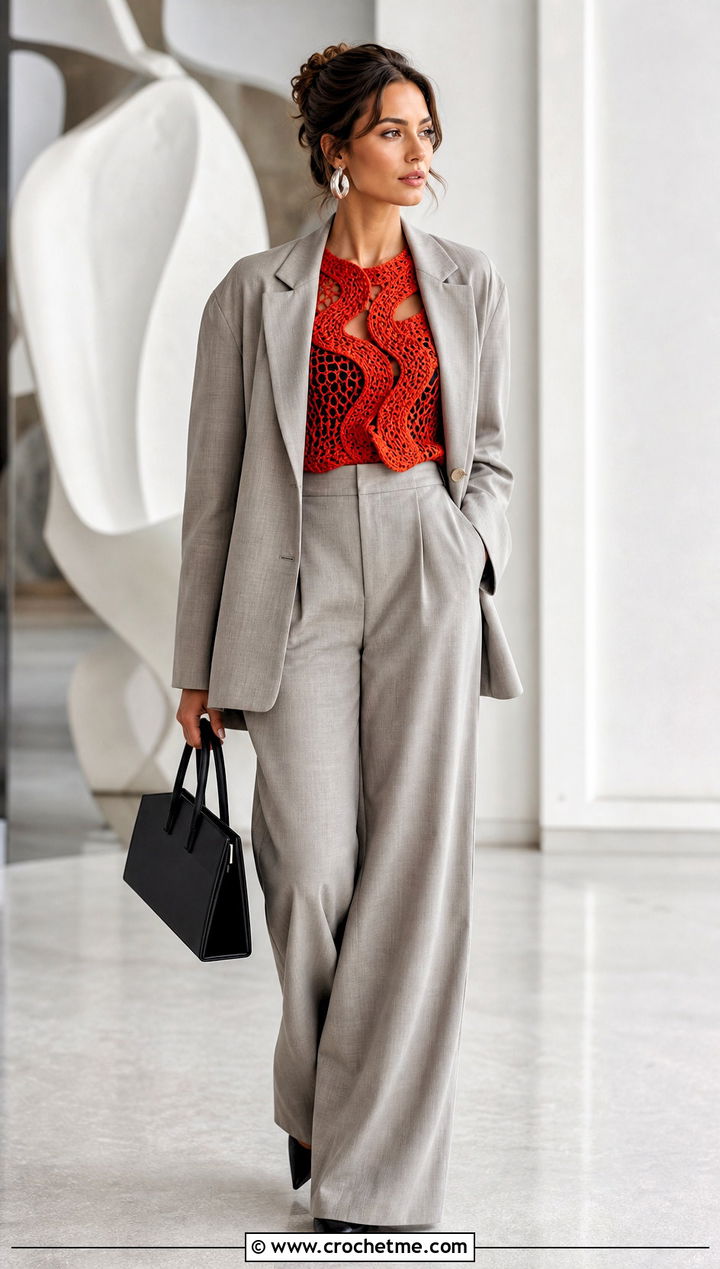 Crochet Nalu Top With A Suit - 30 Crochet Nalu Top outfit ideas