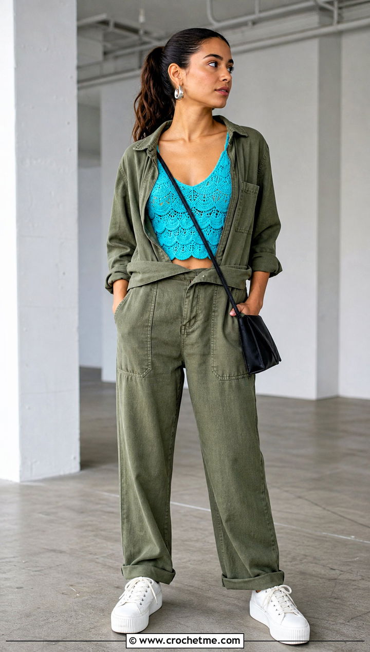 Crochet Nalu Top With A Utility Jumpsuit - 30 Crochet Nalu Top outfit ideas