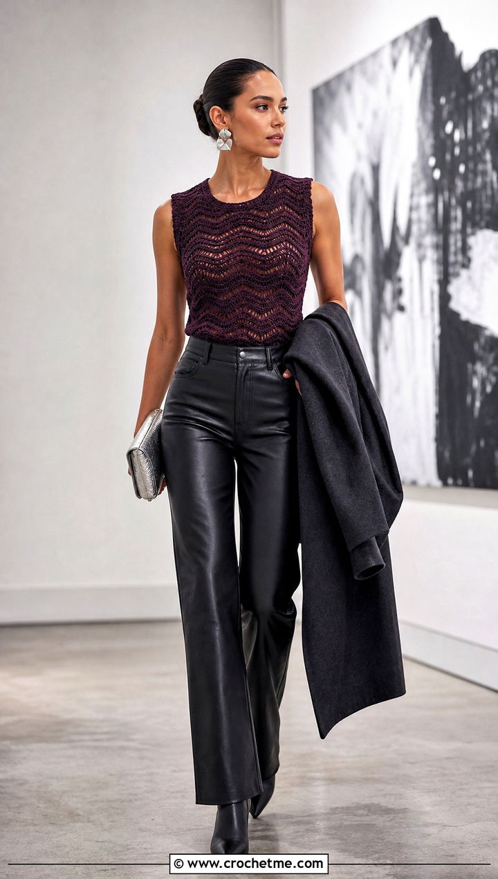 Crochet Nalu Top With Leather Pants - 30 Crochet Nalu Top outfit ideas