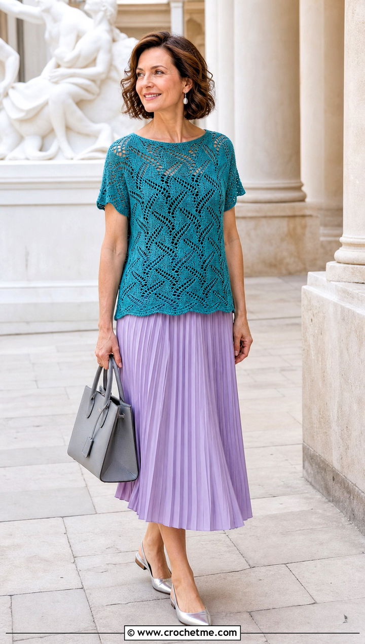Crochet Nalu Top With Pleated Midi Skirt - 30 Crochet Nalu Top outfit ideas