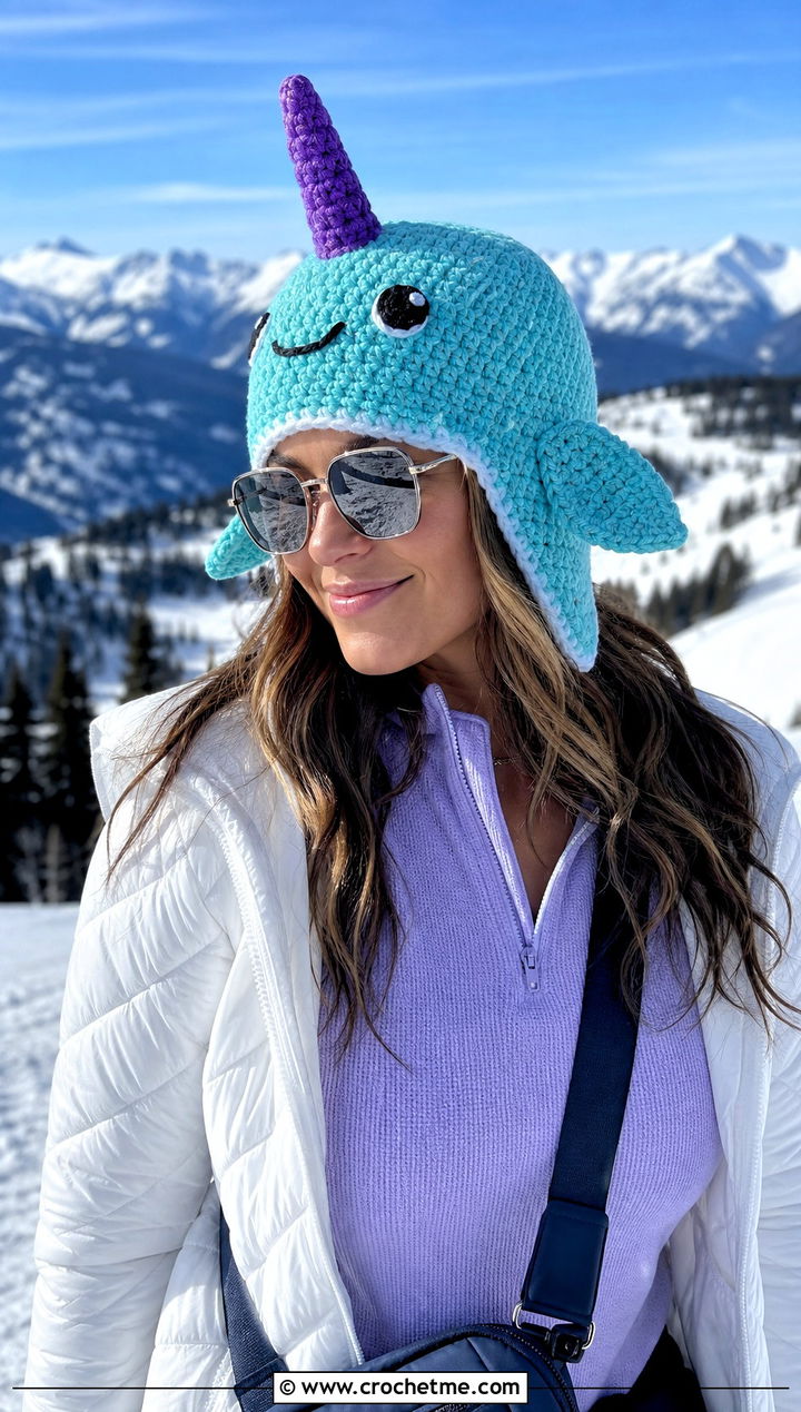 Crochet Narwhal Amigurumi Hat With Apres Ski Layers - 30 crochet amigurumi hat outfit ideas