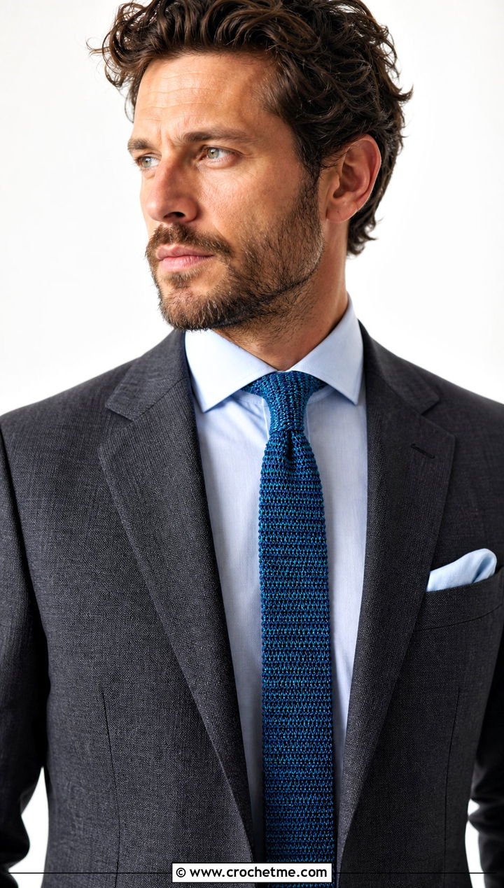 Crochet Necktie With Relaxed Suit - 30 Mens Crochet Outfit ideas