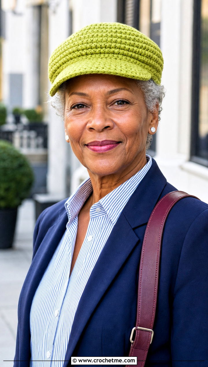 Crochet Newsboy Cap With Blazer And Jeans - 25 Crochet Hat For Grandma outfit ideas
