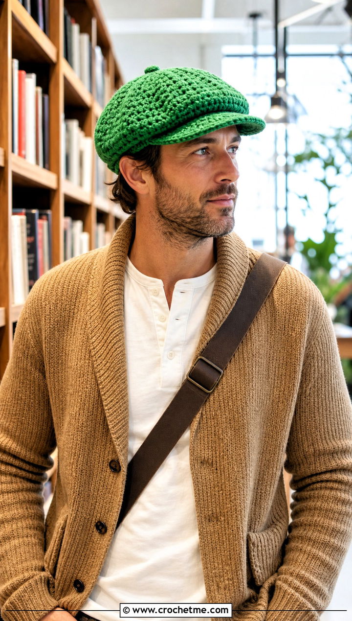 Crochet Newsboy Cap With Cardigan - 25 crochet hat ideas for men