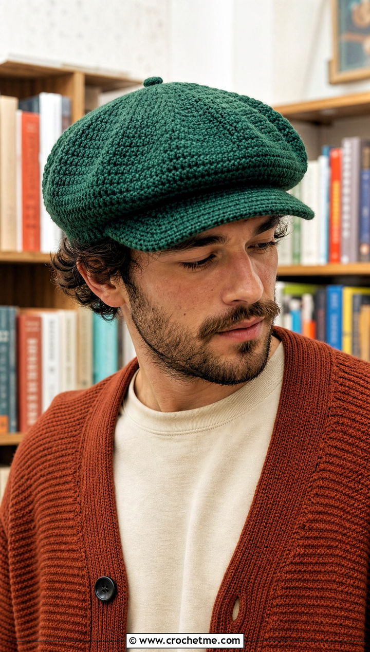 Crochet Newsboy Cap With Cardigan Outfit - 30 male crochet hat outfit ideas
