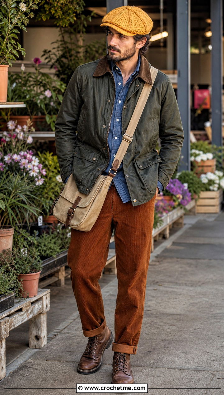 Crochet Newsboy Cap With Heritage Workwear - 35 mens crochet hat outfit ideas