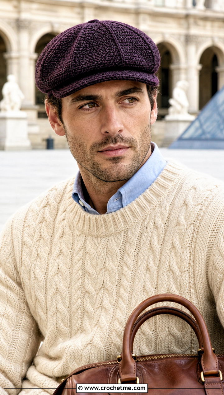 Crochet Newsboy Cap With Old Money Outfit - 15 Unique Crochet Men Hat outfit ideas