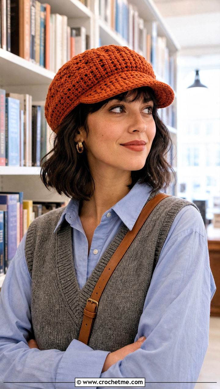 Crochet Newsboy Cap With Sweater Vest - 20 Best Crochet Hat outfit ideas