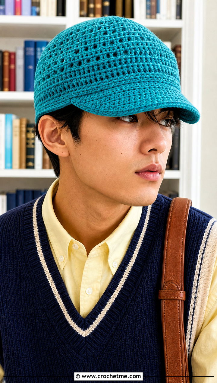 Crochet Newsboy Cap With Sweater Vest Outfit - 25 Unisex Crochet Hat outfit ideas