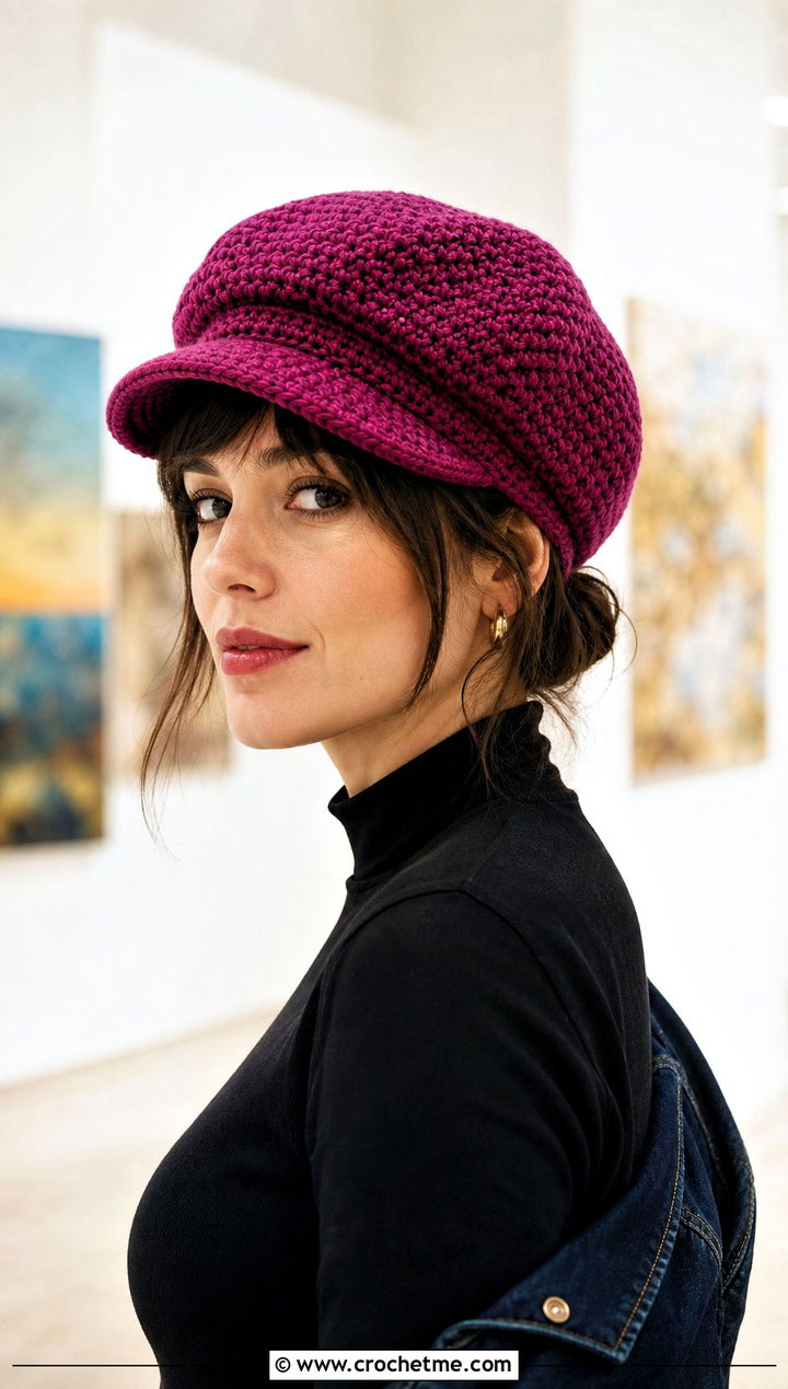 Crochet Newsboy Cap With Wide Leg Jeans - 25 crochet hat for beginners outfit ideas