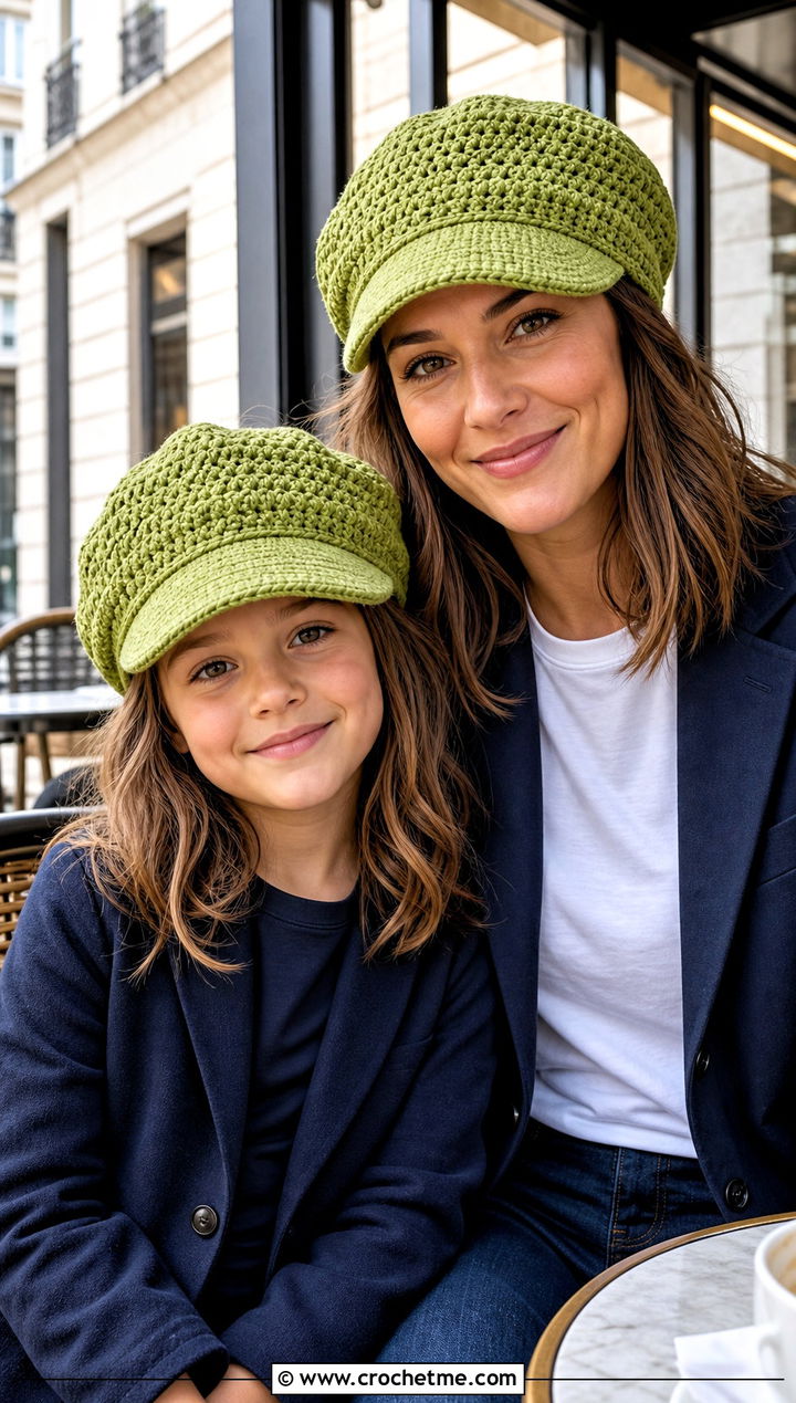 Crochet Newsboy Caps With Blazers And Jeans - 25 Mommy And Me Crochet Hats outfit ideas