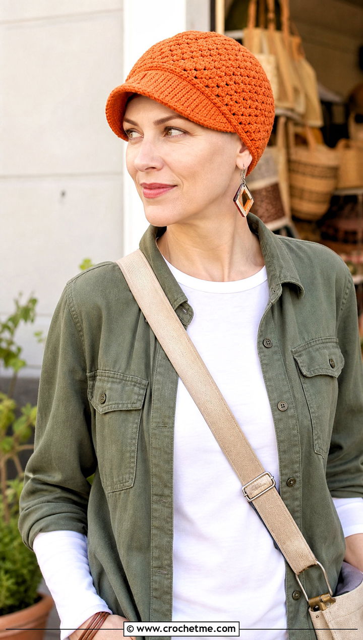 Crochet Newsboy Chemo Cap With Utility Outfit - 30 crochet chemo hat outfit ideas