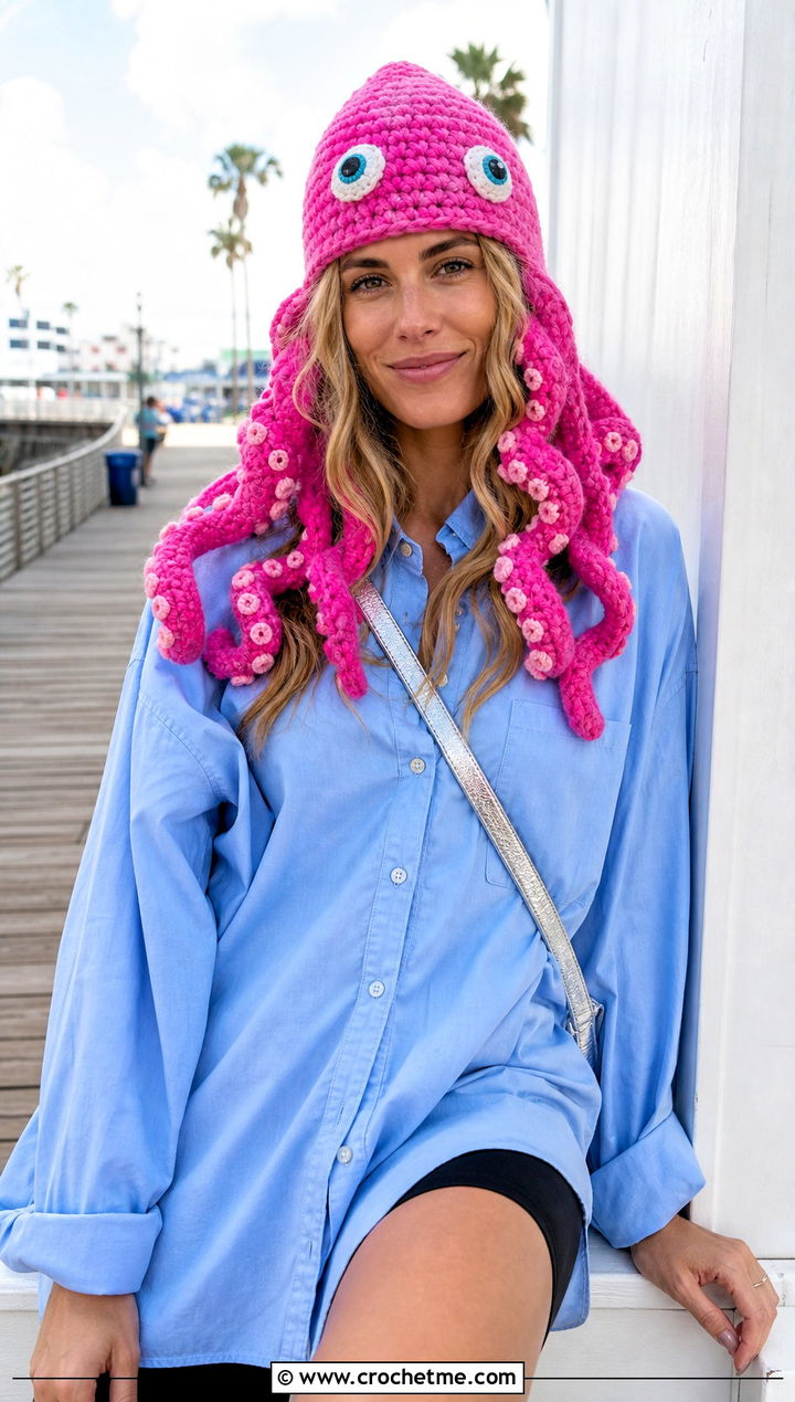 Crochet Octopus Amigurumi Hat With Oversized Shirt - 30 crochet amigurumi hat outfit ideas