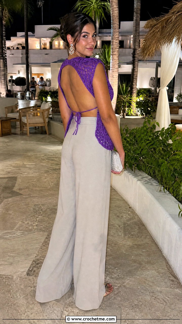 Crochet Open Back Beach Top With Palazzo Pants - 35 crochet beach top outfit ideas
