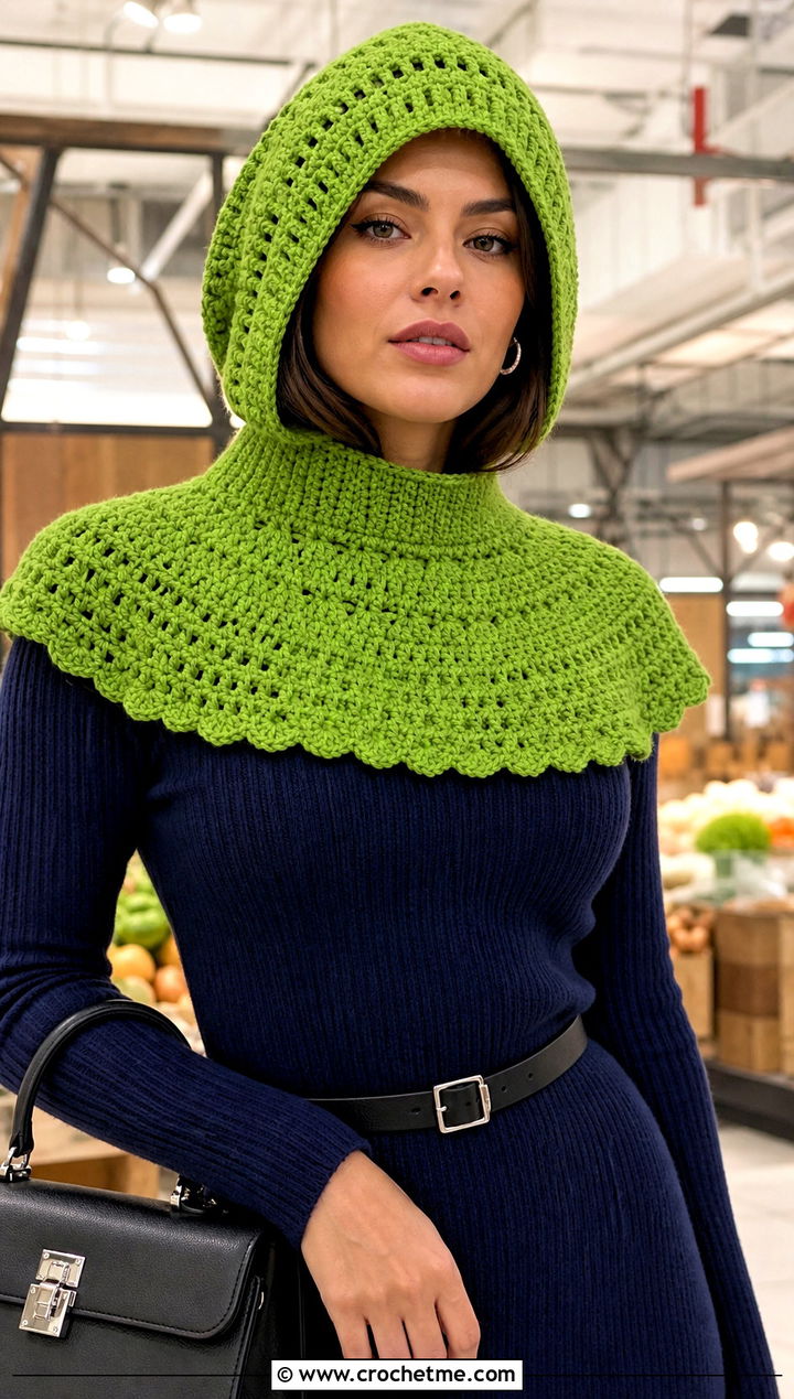 Crochet Open Face Knight Hood With Sweater Dress - 15 Knight Crochet Hat outfit ideas