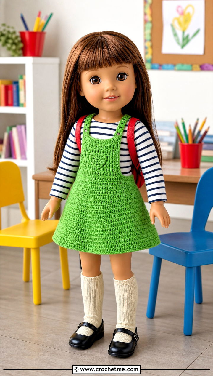 Crochet Overall Dress With Long Sleeve Tee - 15 Crochet Wellie Wishers Doll Clothes and outfit ideas