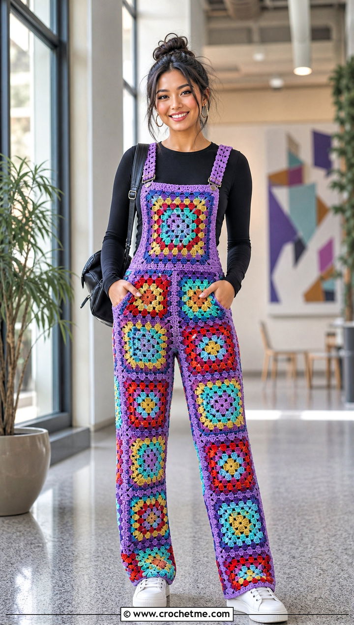 Crochet Overalls With Fitted Bodysuit - 30 full crochet outfit ideas